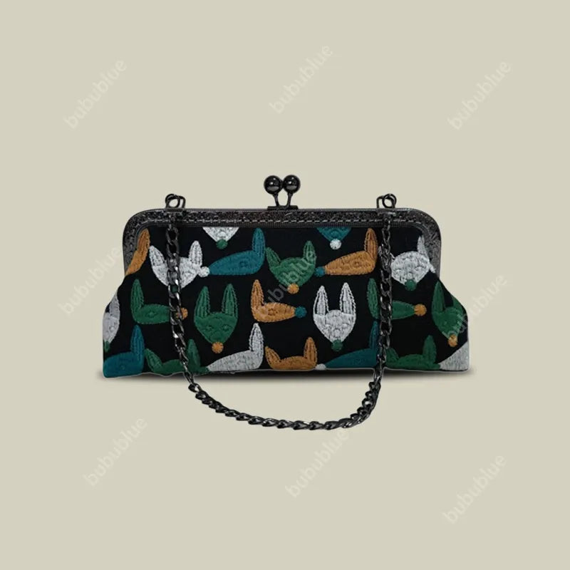 Fox Embroidery Vintage Phone Handbag