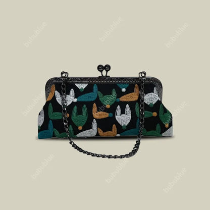 Fox Embroidery Vintage Phone Handbag