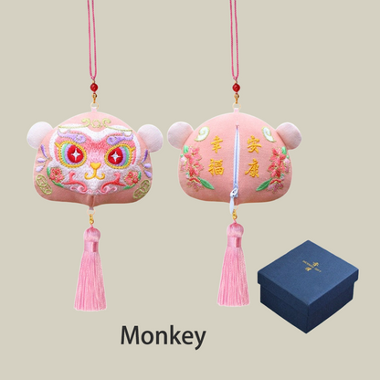 Handmade Embroidered Animal Spirit Sachet – 12 Designs for Good Luck