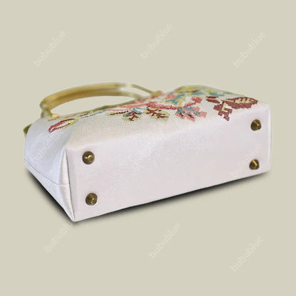 Vintage Rose Embroidered Purse with Metal Handle