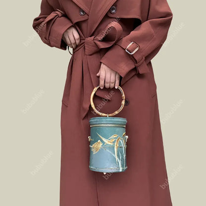 Cicada Song Embroidered Green Mini Bucket Bag