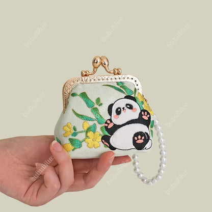 Cat Panda Embroidered Mini Coin Purse with Kiss Lock