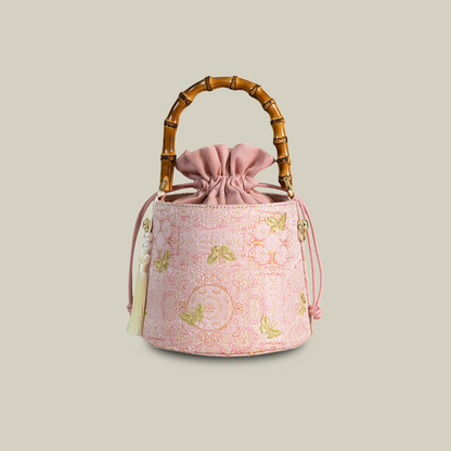 Golden Butterfly Embroidered Bucket Bag(Pink/Purple)