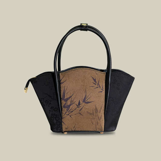 Bamboo Printed Black Colorblock Handbag