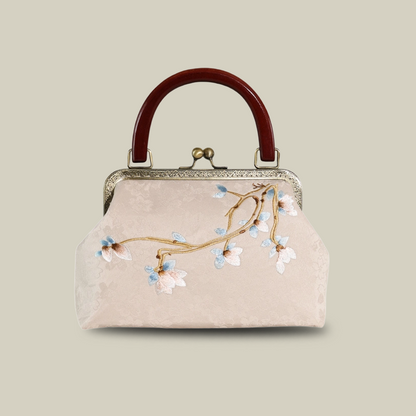 Magnolia Embroidered Handbag with Vintage Kiss-Lock
