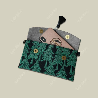 Lightweight Pine Embroidered Mobile Phone Crossbody Envelope Bag