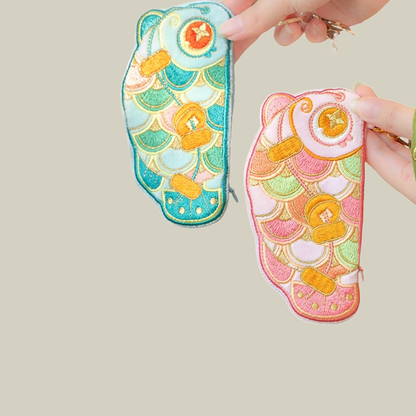Handmade Embroidered Koi Cute Coin Purse With Keychain