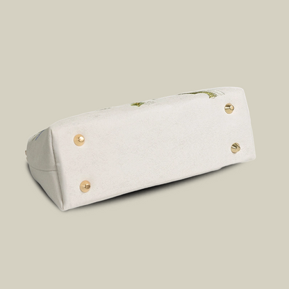 White Pear Blossom Embroidered Handbag with Pearl Tassel