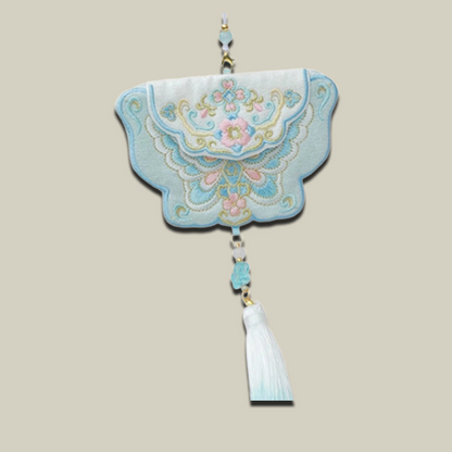 Handmade Butterfly Embroidered Sachet Pendant with Floral Tassel
