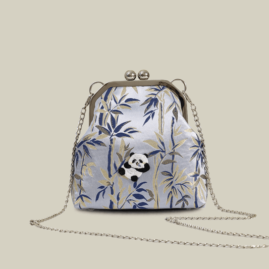 Cute Panda Embroidery Blue Crossbody Mobile Phone Bags