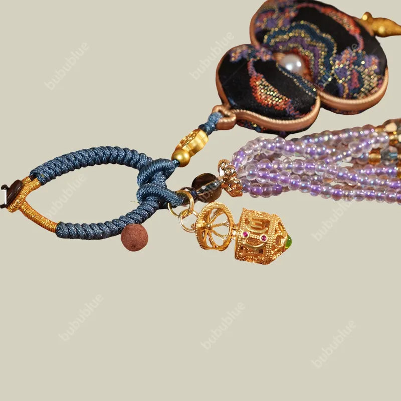 Song Brocade Gourd-Shaped Keychain Pendant With A Hollowed-Out Aromatherapy Ball