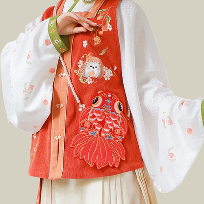 Lucky Koi Fish Embroidered Crossbody Bag with Pearl Chain
