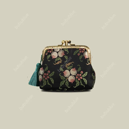 Peach Blossom Brocade Mini Kiss Lock Coin Purse