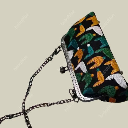 Fox Embroidery Vintage Phone Handbag