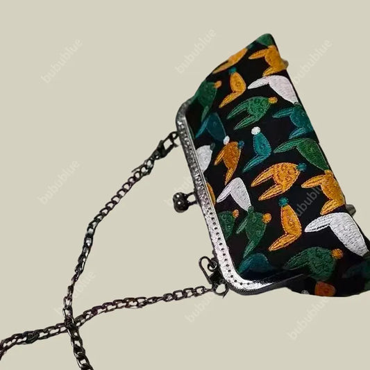 Fox Embroidery Vintage Phone Handbag