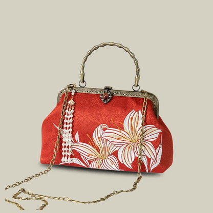 Lily Embroidered Handbag with Pearl Tassel