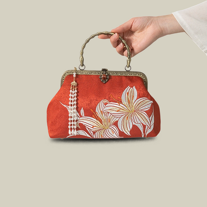 Lily Embroidered Handbag with Pearl Tassel