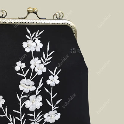 Milk Silk White Nightshade Embroidered Small Square Bag With Leather Handle