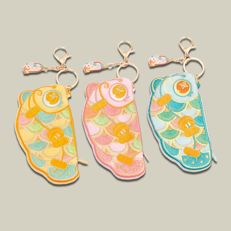 Handmade Embroidered Koi Cute Coin Purse With Keychain
