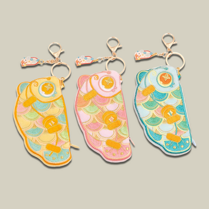 Handmade Embroidered Koi Cute Coin Purse With Keychain
