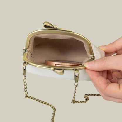 Pearl Chain Lily Embroidered Mini Purse with Bow Metal Kiss-Lock