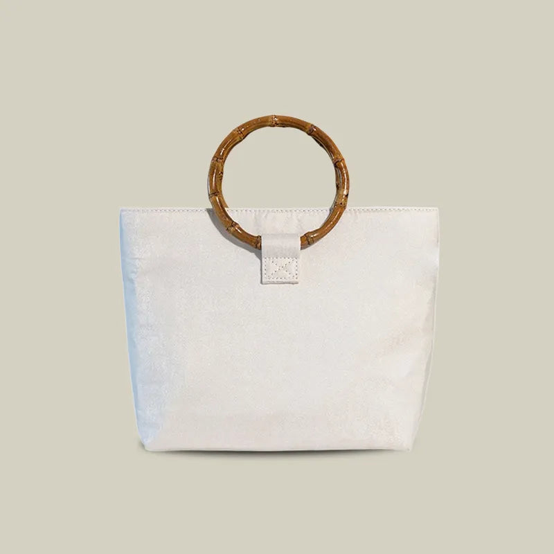 Large capacity Lotus Bloom Embroidered Tote Bag with Bamboo Handle