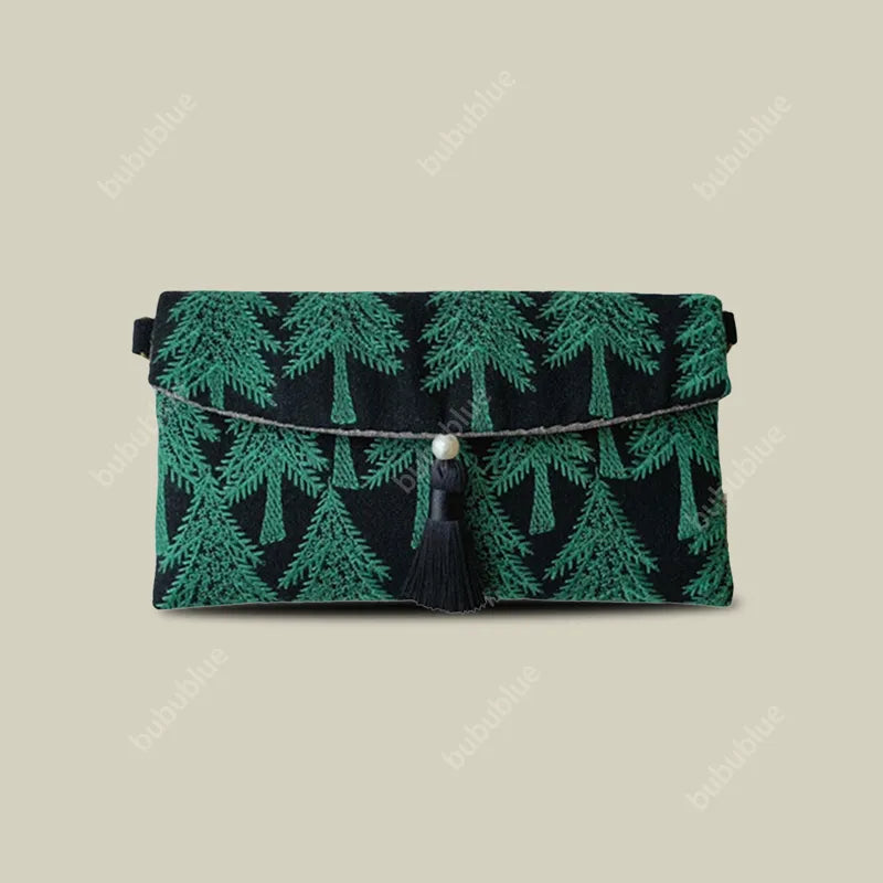 Lightweight Pine Embroidered Mobile Phone Crossbody Envelope Bag