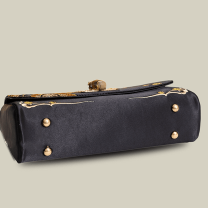 Mountain Pine Embroidered Boston Bag with Bamboo Handle
