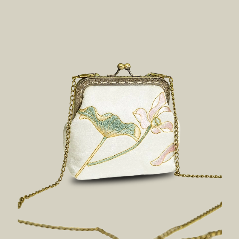 Mini Lotus Blossom Embroidered Coin Purse with Metal Kiss-Lock