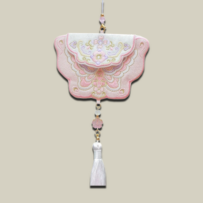 Handmade Butterfly Embroidered Sachet Pendant with Floral Tassel