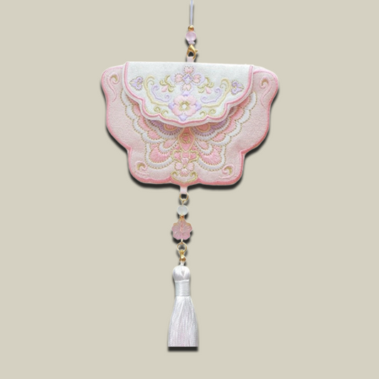 Handmade Butterfly Embroidered Sachet Pendant with Floral Tassel