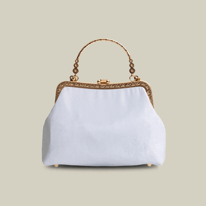 Orchid Embroidered Pearl Handle Handbag with Metal Lock