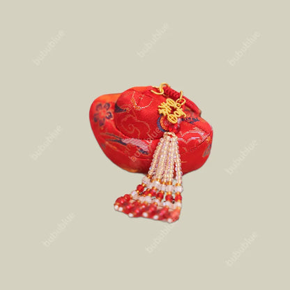 Song Brocade Ingot-Shaped Lucky Sachet Pendant With Rice Bead Tassels