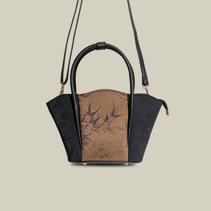 Bamboo Printed Black Colorblock Handbag