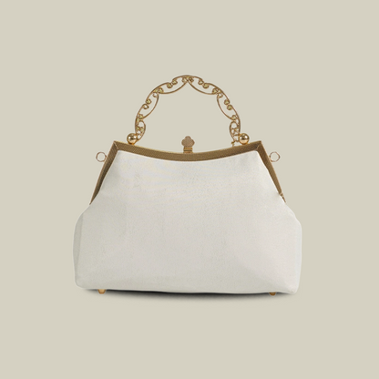 White Pear Blossom Embroidered Handbag with Pearl Tassel