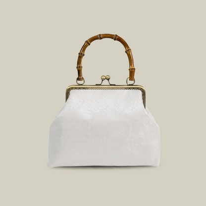 White Lotus Embroidered Handbag with Vintage Kiss Lock