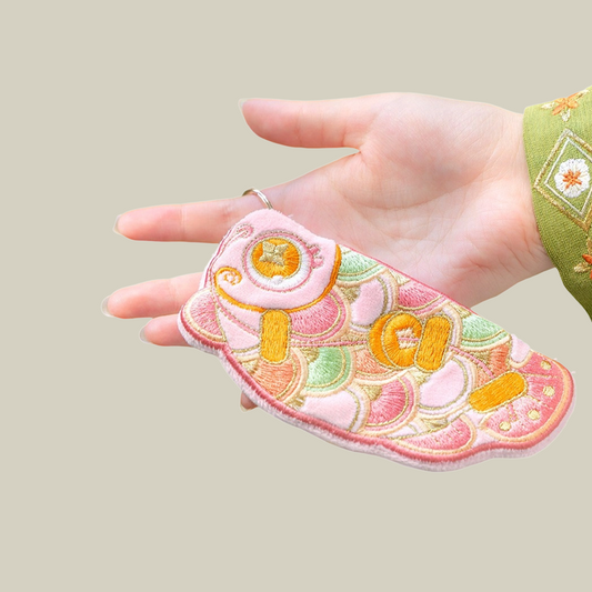 Handmade Embroidered Koi Cute Coin Purse With Keychain