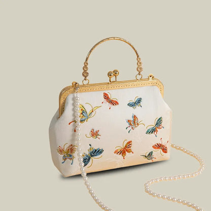Butterfly Garden Embroidered Handbag with Vintage Metal Kiss-Lock