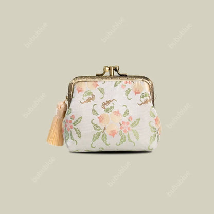 Peach Blossom Brocade Mini Kiss Lock Coin Purse