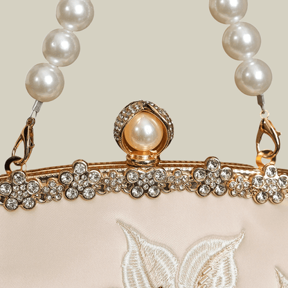 Lily Embroidered Handbag with Pearl Handle