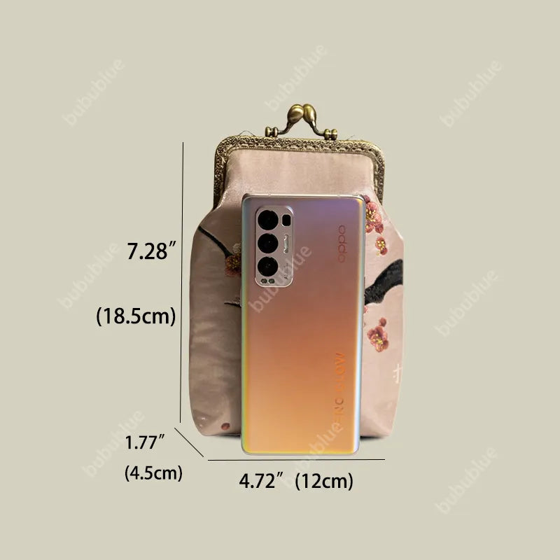 Magpie Embroidered Crossbody Phone Bag with Pearl Handle