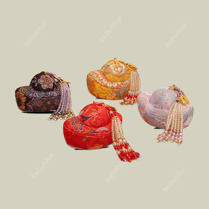 Song Brocade Ingot-Shaped Lucky Sachet Pendant With Rice Bead Tassels