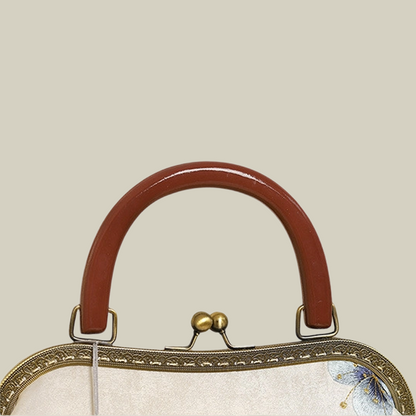 Plum Blossom Embroidered Kiss-Lock Handbag with Acrylic Handle