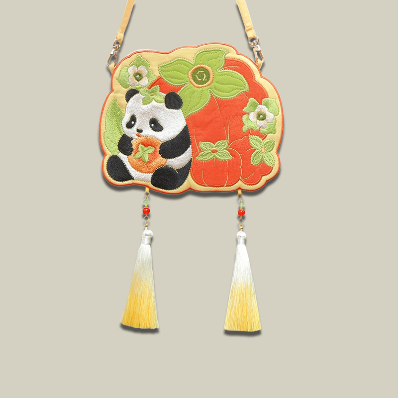 Embroidered Panda Yellow Children's Crossbody Bag