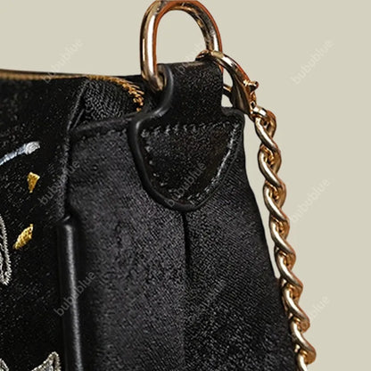 Elegant Butterfly Embroidered Handmade Black Handbag