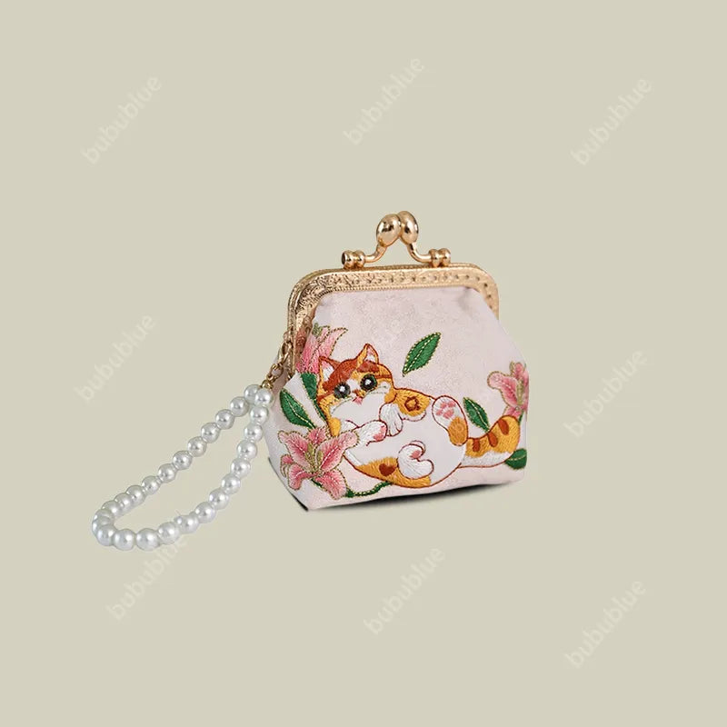 Cat Panda Embroidered Mini Coin Purse with Kiss Lock