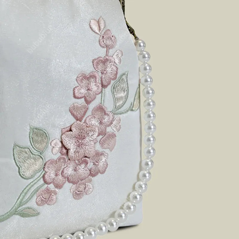 Begonia Embroidery Vintage Crossbody Phone Bag with Kiss Lock