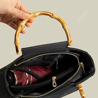 Butterfly Embroidered Floral Bamboo Black Tote Bag with Handle Bag