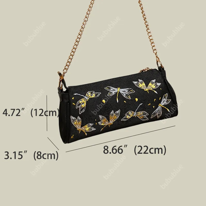Elegant Butterfly Embroidered Handmade Black Handbag