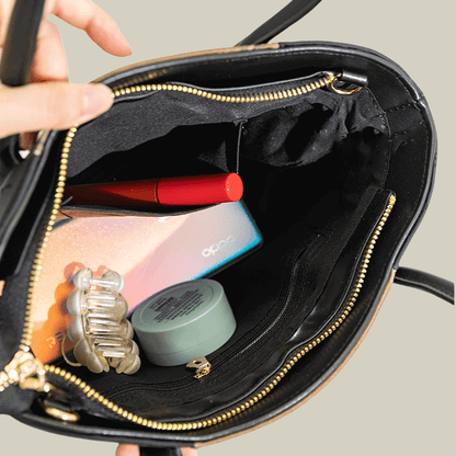 Bamboo Printed Black Colorblock Handbag